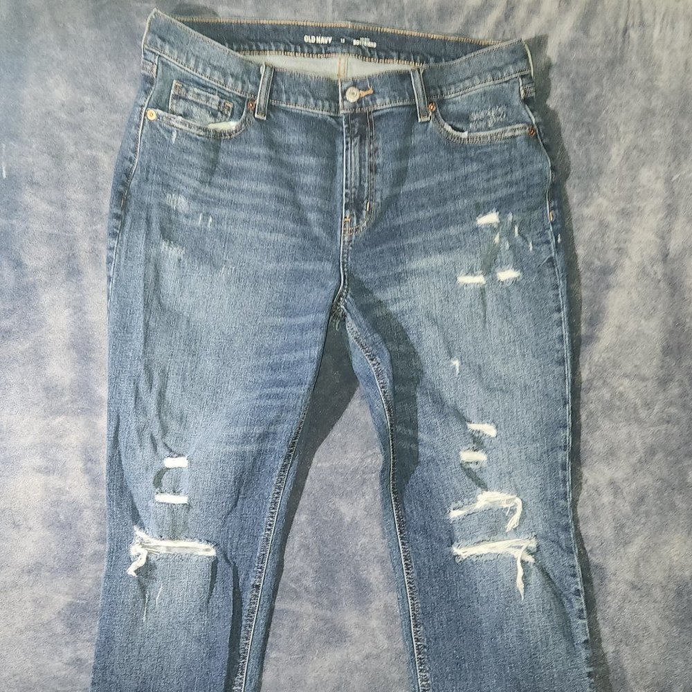 OLD NAVY Ladies' distressed boyfriend jeans in size 12 / 36" waist